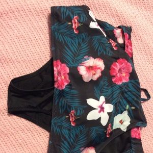 Self tie Flower Print High Waist Bikini Set
